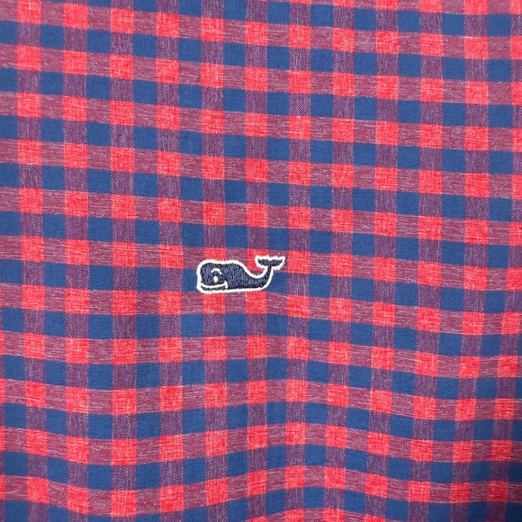 Vineyard Vines Mens Red Navy Cotton Gingham Check Button Down Shirt XL - Picture 7 of 10